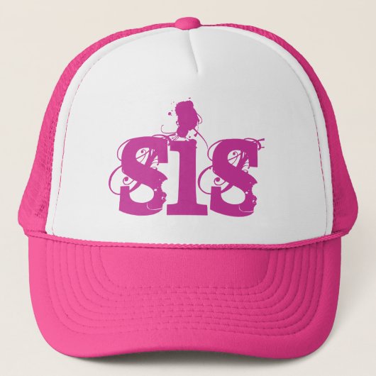 PINK Grunge Text SIS Trucker Pet (Voorkant)