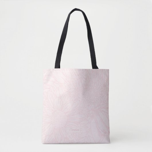 Pink Grunge with Name and Chrysanthemums Tote Bag (Voorkant)