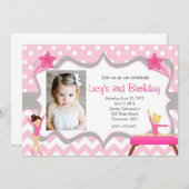 Pink Gymnastics Party Birthday Invitation Kaart (Voorkant / Achterkant)