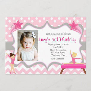 Pink Gymnastics Party Birthday Invitation Kaart