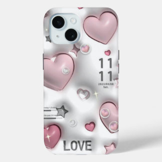 Pink haert iPhone 15 case