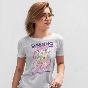 Pink Hair Anime Gamer Girl T-shirt