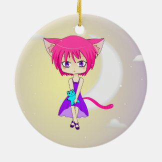 Pink Haire Neko Anime Girl, Ornament