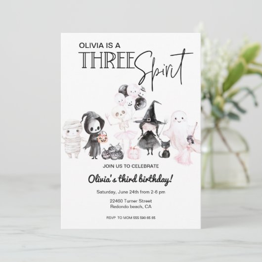 Pink halloween 3rd birthday Three spirit Kaart (Staand voorkant)