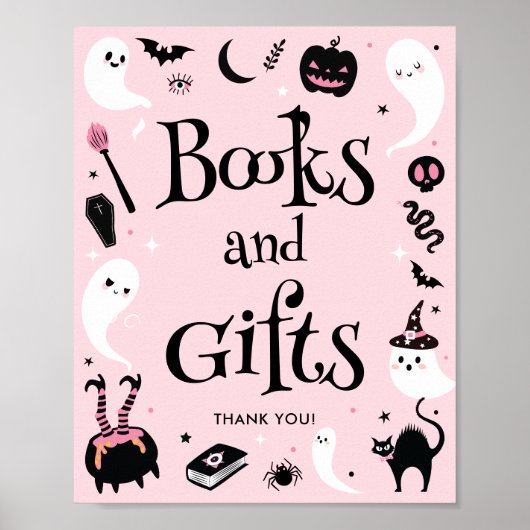 Pink Halloween Baby Shower Books and Gifts Poster (Voorkant)