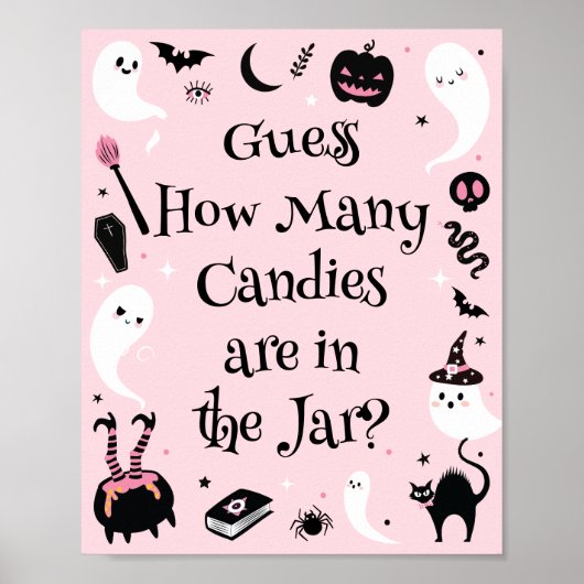 Pink Halloween Baby Shower Guess How Many Candies Poster (Voorkant)