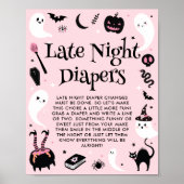 Pink Halloween Baby Shower Late Night Diapers Poster (Voorkant)