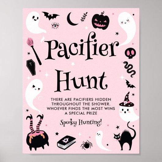 Pink Halloween Baby Shower Pacifier Hunt Game Poster (Voorkant)