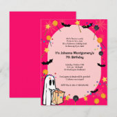 Pink Halloween Birthday Costume Party Invitation Kaart (Voorkant / Achterkant)