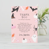 Pink Halloween Birthday Party Dank Boo Bedankkaart (Staand voorkant)