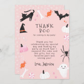 Pink Halloween Birthday Party Dank Boo Bedankkaart (Voorkant / Achterkant)