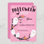 Pink Halloween Birthday Party Kaart (Voorkant / Achterkant)
