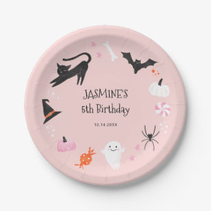 Pink Halloween Birthday Party Papieren Bordje