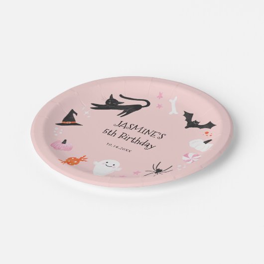 Pink Halloween Birthday Party Papieren Bordje (Gekanteld)