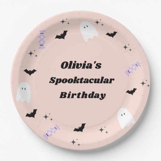 Pink Halloween Birthday Spooktacular Papieren Bordje (Voorkant)