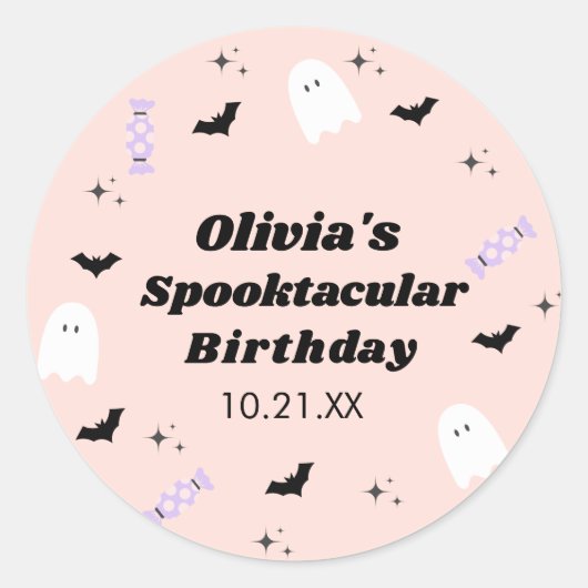 Pink Halloween Birthday Spooktacular Ronde Sticker (Voorkant)