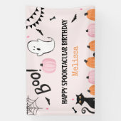 Pink Halloween Boo Ghost Girls Happy Birthday Spandoek (Verticaal)