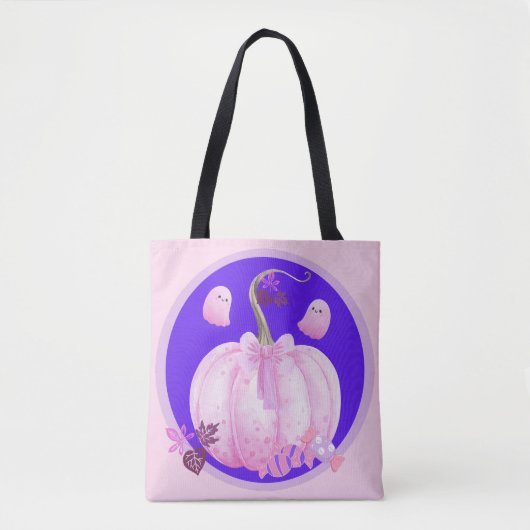 Pink Halloween Coquette Pumpkin with Ghosts Tote Bag (Voorkant)