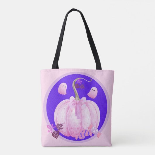 Pink Halloween Coquette Pumpkin with Ghosts Tote Bag (Achterkant)