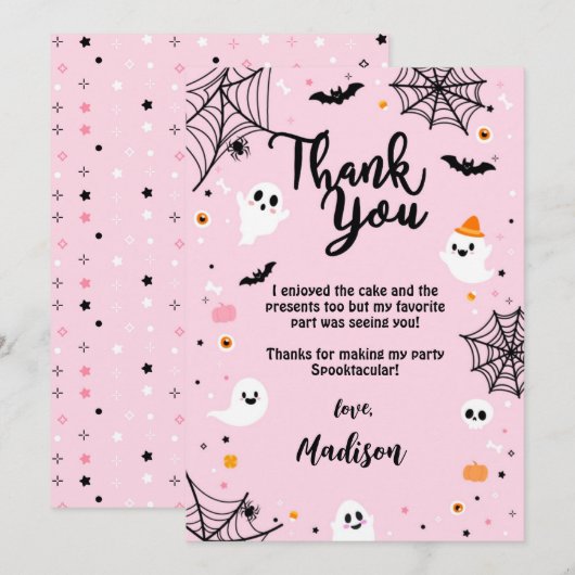 Pink Halloween Cute Ghost Bedankkaart (Voorkant / Achterkant)