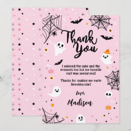 Pink Halloween Cute Ghost Bedankkaart