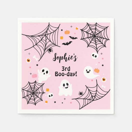 Pink Halloween Cute Ghost Boo-Day Party Servet (Voorkant)