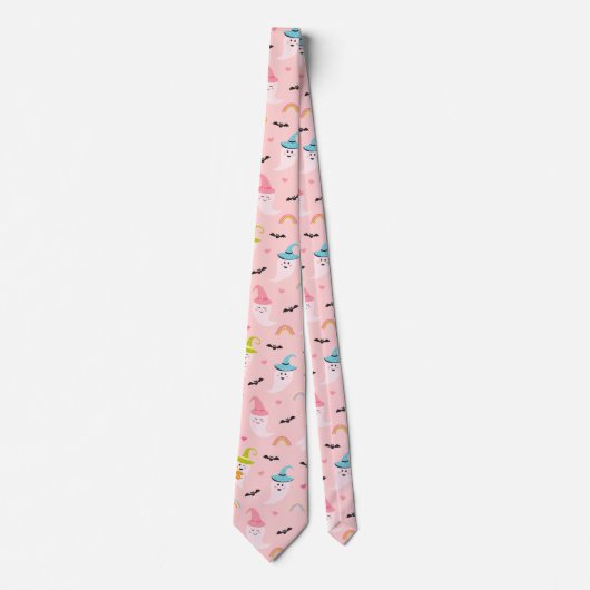 Pink Halloween Necktie Fun Halloween Stropdas (Voorkant)
