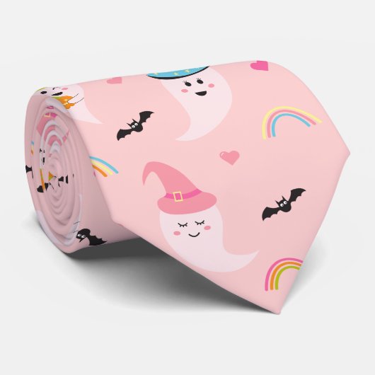 Pink Halloween Necktie Fun Halloween Stropdas (Opgerold)