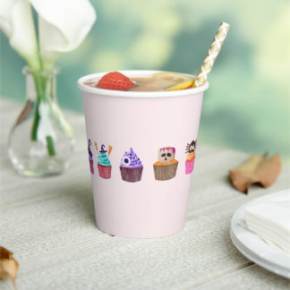 Pink Halloween Paper Cups Size: 8oz , Lid None Papieren Bekers
