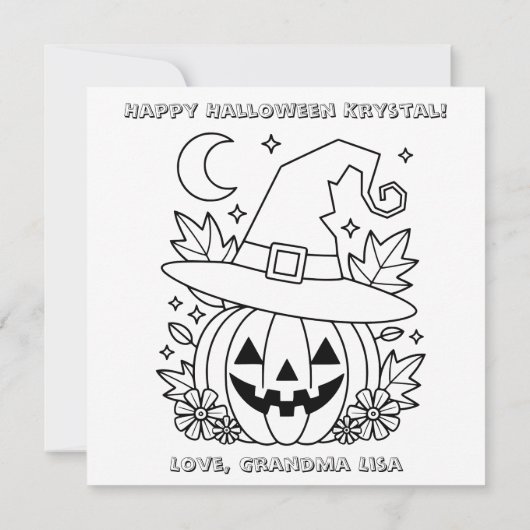 Pink Halloween Pumpkin & Coloring Page Personalize Kaart (Achterkant)