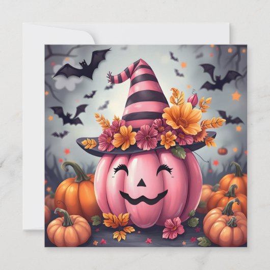 Pink Halloween Pumpkin & Coloring Page Personalize Kaart (Voorkant)