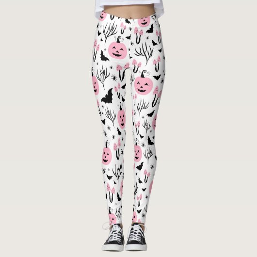 PINK HALLOWEEN PUMPKINS AND MUSHROOMS LEGGINGS (Voorkant)