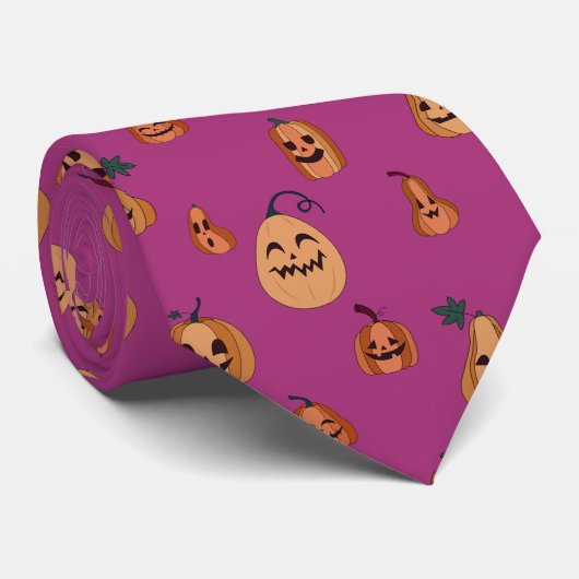 Pink Halloween Pumpkins Pattern Stropdas (Opgerold)
