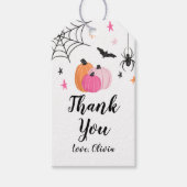 Pink Halloween Pumpkins Spiders Spooky Birthday Cadeaulabel (Voorkant)