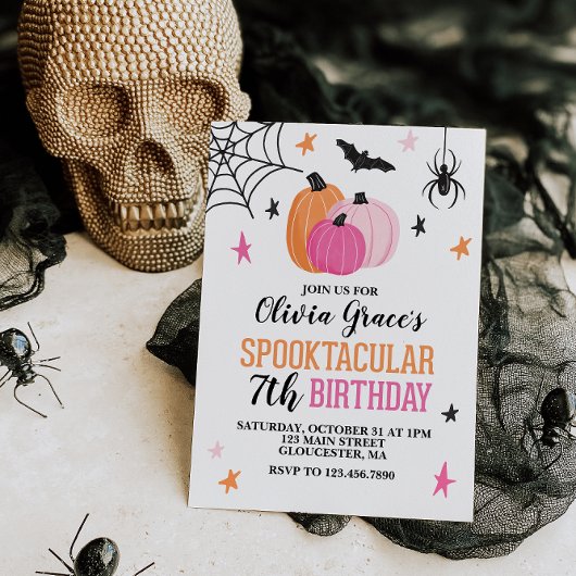 Pink Halloween Spooktacular Girl Birthday Kaart