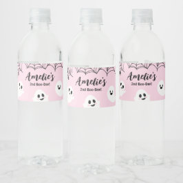 Pink Halloween Spooky Ghost  Waterfles Etiket