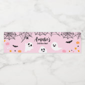 Pink Halloween Spooky Ghost Waterfles Etiket (Enkel label)