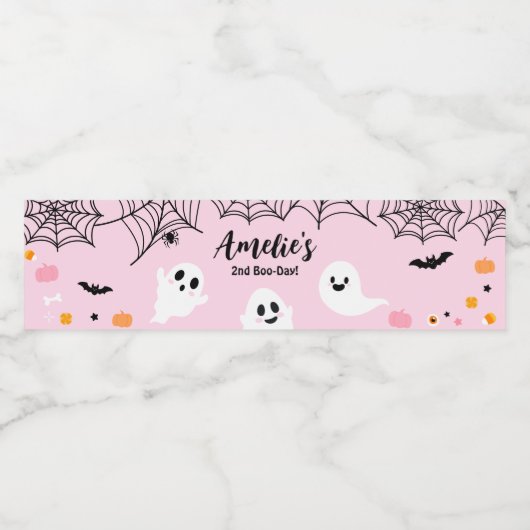Pink Halloween Spooky Ghost  Waterfles Etiket (Enkel label)