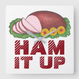 Pink HAM IT UP Funny Kerstfeestdag Foodie Vierkante Klok