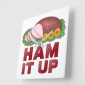 Pink HAM IT UP Funny Kerstfeestdag Foodie Vierkante Klok (Hoek)