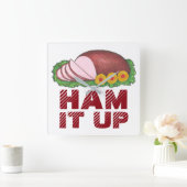 Pink HAM IT UP Funny Kerstfeestdag Foodie Vierkante Klok (Huis)