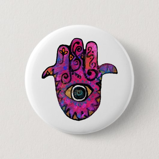 **PINK HAMSA** RONDE BUTTON 5,7 CM (Voorkant)