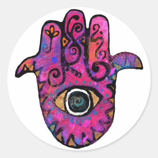**PINK HAMSA** RONDE STICKER (Voorkant)