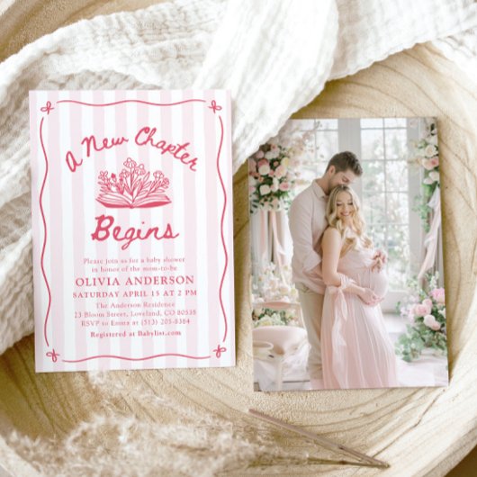 Pink Hand Drawn A New Chapter Begins Baby Shower Kaart