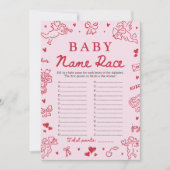Pink Hand Drawn Baby Name Race Baby Shower Game Kaart (Voorkant)