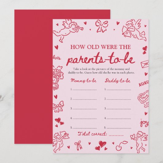 Pink Hand Drawn Baby Shower How Old Were They Kaart (Voorkant / Achterkant)