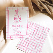 Pink Hand Drawn Bow Gingham Boho Girl Baby Shower  Kaart