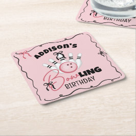 Pink Hand Drawn BOWling Bows Girl Birthday Party Kartonnen Onderzetters