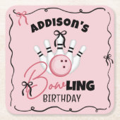Pink Hand Drawn BOWling Bows Girl Birthday Party Kartonnen Onderzetters (Voorkant)