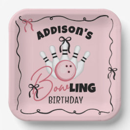 Pink Hand Drawn BOWling Bows Girl Birthday Party Papieren Bordje